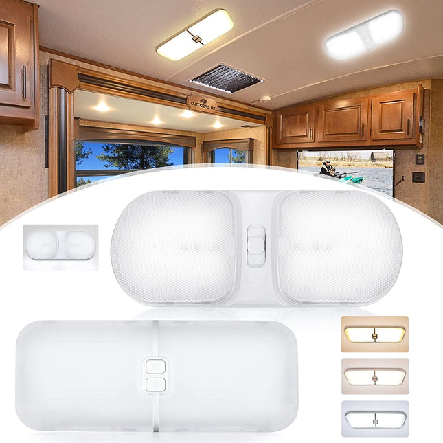 Jaronx RV Interior Light LED 12V DC,Dimmable 3 Color 1700LM 204 LEDs RV Ceiling Dome Light Fixture and Natural White 900LM 126LEDs RV Interior Lighting w/Switch