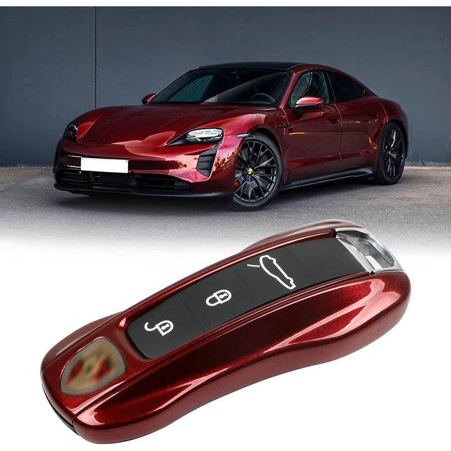 Jaronx Compatible with Porsche Key Fob Cover, Key Cover Compatible with Porsche Cayenne Panamera Macan Cayman 911 Key Fob Cover Key Shell Compatible with Porsche Key Accessories (Cherry Red-New)