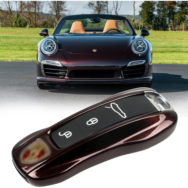 Jaronx Compatible with Porsche Key Fob Cover, Compatible with Porsche Cayenne Panamera Key Fob Cover 2018-2023, Compatible with Porsche Carrera Taycan Key Accessories 2020-2023 (Mahogany Metallic-New)