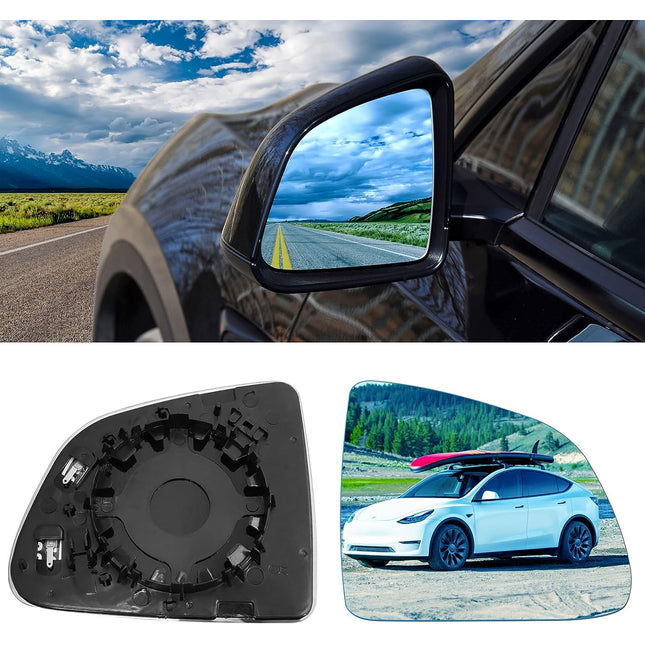 Jaronx Compatible with Tesla Model Y Side Mirror Glass Replacement 2PCS, Wide Angle Rear View Mirror Glass, Heat Defogging Blue Door Mirror Glass Lens for Model Y 2020-2023 (Driver+Passenger Side)