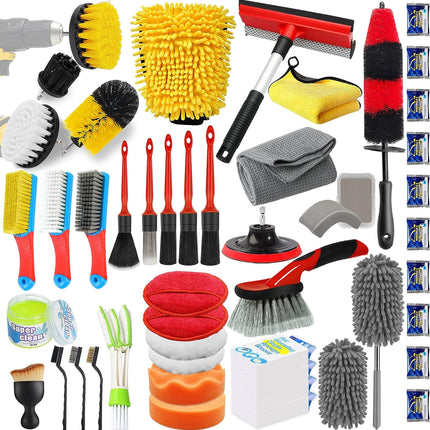 Jaronx 48PCS Car Detailing Brush Kit, Exterior/Interior Cleaning Kit Car Detailing Brushes Set, Auto Car Cleaning Kit (Wheel Tire Brush,Rim Brush,Drill Brush, Car Detail Brushes,Car Cleaning Supplies)
