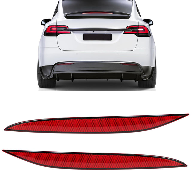 Tesla Model X Rear Bumper Reflector 2016-2023, Left & Right Rear Bumper Tail Reflector, Red Marker Lights Lens Trim for Tesla Model X Accessories 1034343-00-C, 1034342-00-C| Jaronx