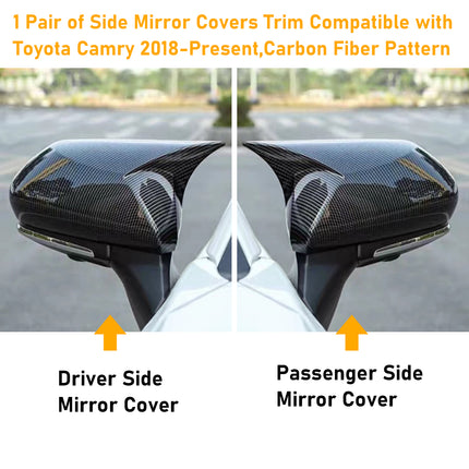 Toyota Camry Mirror Cover Caps 2018-2024 | Carbon Fiber Pattern | 8th Gen | LH & RH | Jaronx