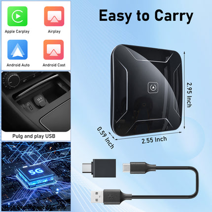 Wireless CarPlay Adapter for 4 in 1 Wireless Apple CarPlay Airplay& Android Auto & Android Cast  System Adapter,Converts Wired CarPlay to Wireless