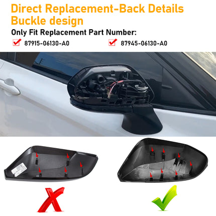 Toyota Camry Mirror Cover Replacement (2018-2024) | 8th Gen | 1 Pair Glossy Black | Jaronx