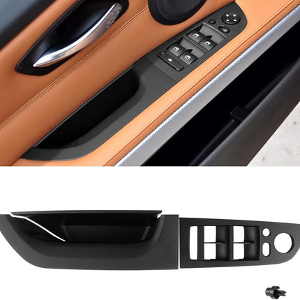 Jaronx Compatible with BMW 3 Series E90 LCI/E91 LCI Driver Side Door Handle 2008-2011, Snap-in Door Pull Handle Cover and Window Switch Panel for BMW 320i,323i,325i,328i,335i(13.98inch)-Black