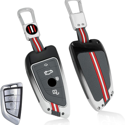 Jaronx Compatible with BMW Key Fob Cover 2'F45/3'G20/5'G30/6'G32/7'G11/8'G14/X1 F48/X3 G01/X4 G02/X5 F15 G05/X6 F15 G06/X7 G07/Z4 G29, for BMW Metal Key Fob Cover Sporty Red Silicone Rubber