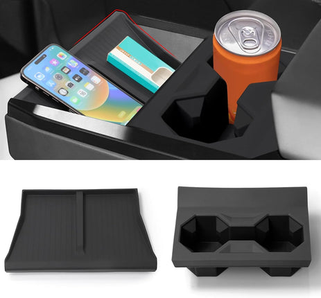 Jaronx Compatible with Tesla Cybertruck Cup Holder Insert and Wireless Charging Pad, Silicone Console Organizer Tray for 2024 Tesla Cybertruck Accessories, Center Console Interior Accessories (2PCS)