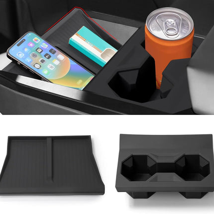 Jaronx Compatible with Tesla Cybertruck Cup Holder Insert and Wireless Charging Pad, Silicone Console Organizer Tray for 2024 Tesla Cybertruck Accessories, Center Console Interior Accessories (2PCS)