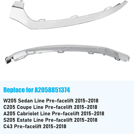 For Mercedes-Benz W205 Front Bumper Trim Molding 2015-2018,Left Side Front Bumper Lower Chrome Trim Replacement A2058851374 for Mercedes W205 C300 C400 C350 C63 AMG-LINE Sport Model