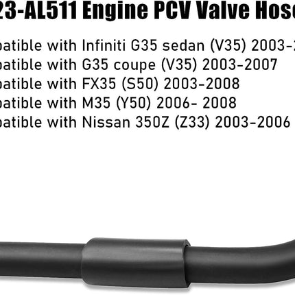 Jaronx 11823-AL511 Engine PCV Valve Hose Compatible with Nissan 350Z 2003-2006, Infiniti G35 M35 FX35 Crankcase Breather PCV Hose