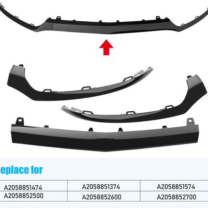 For Mercedes-Benz W205 Front Bumper Trim Molding 2015-2018, 3PCS Glossy Black Bumper Lower Trim Replacement for Mercedes W205 C300 C400 C350 C63 with AMG-LINE Sport Model