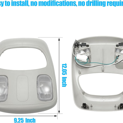 Jaronx Compatible with Dodge RAM Overhead Console for 2002-2010 Ram 1500/2500/3500/4500/5500, 1DK78BD1AA Overhead Console Map Light Assembly w/Wiring Bulbs, Overhead Dome Light Roof Console Housing