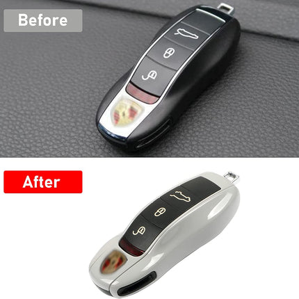 Jaronx Compatible with Porsche Key Fob Cover, Key Cover Compatible with Porsche Cayenne Panamera Macan Cayman 911 Key Fob Cover Key Shell Compatible with Porsche Key Accessories (Chalk)