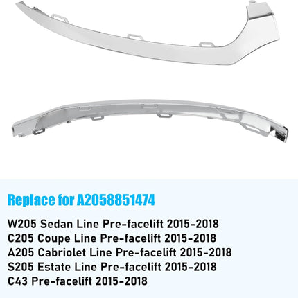 For Mercedes-Benz W205 Front Bumper Trim Molding 2015-2018, Right Front Bumper Lower Chrome Trim Replacement A2058851474 for Mercedes W205 C300 C400 C350 C63 AMG-LINE Sport Model