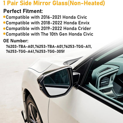 Power Mirror Glass Replacement for 2016-2021 Honda Civic, 2018-2022 Envix, 2019-2022 Crider,Non-Heated, Driver & Passenger Side| Jaronx