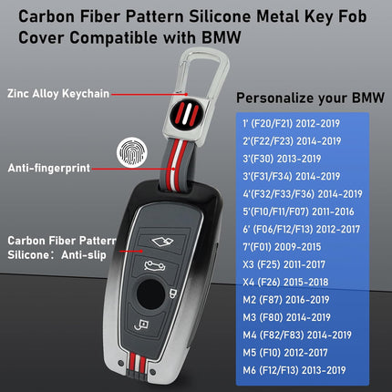 Jaronx Compatible with BMW Key Fob Cover 1'F20/2'F22/3'F30/4'F32/5'F10/6'F11/7'F01/X3 F25/X4 F26/M3 M4 M5 M6,for BMW Metal Key Fob Cover Sporty Red Silicone Rubber for BMW Key Accessrories