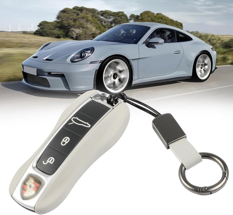 For with Porsche Key Fob Cover Leather, Compatible with Porsche Cayenne Panamera Leather Key Fob Cover 2018-2023, Compatible with Porsche Carrera Taycan Key Accessories 2020-2023