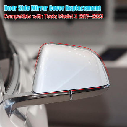 Jaronx Compatible with Tesla Model 3 Side Mirror Cover Replacement 2017 2018 2019 2020 2021 2022 2023, Driver Side Rear View Mirror Cover, Door Wing Mirror Cover Caps for Model 3 Accessories(White)