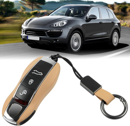 Leather Key Fob Cover For Porsche Cayenne Panamera Macan Cayman 911 (A-Model Beige) | Jaronx