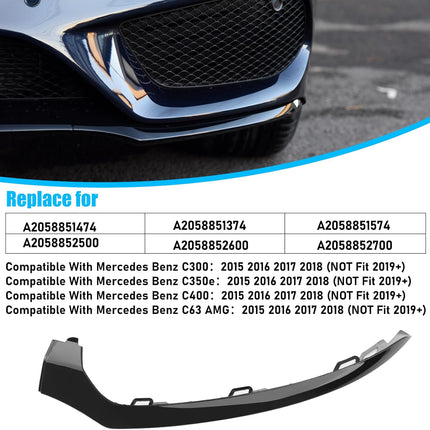 For Mercedes-Benz W205 Front Bumper Trim Molding 2015-2018, 3PCS Glossy Black Bumper Lower Trim Replacement for Mercedes W205 C300 C400 C350 C63 with AMG-LINE Sport Model