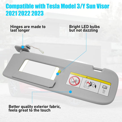 Jaronx Compatible with Tesla Model 3/Y Sun Visor 2021 2022 2023, 1490405-01-B, Driver Side Sunvisor Replacement with Vanity Mirror, Left Sun Visor for Tesla Model 3 Model Y 2021-2023 (Left)