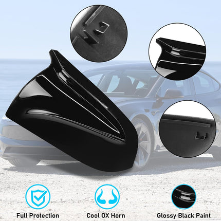 Jaronx Compatible with Tesla Model 3 Side Mirror Cover 2017-2024, Horns M Style Glossy Black Rear View Mirror Cover, Clip-on Left Driver &Right Passenger Side Mirror Caps for Tesla Model 3 Accessories