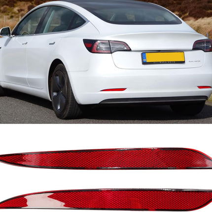 Jaronx Compatible with Tesla Mode 3 Rear Bumper Reflector Lights 2017-2023, Left & Right Rear Bumper Red Marker Trim, Bumper Reflector Light Replacement for Model 3 Back Bumper Tail Reflector