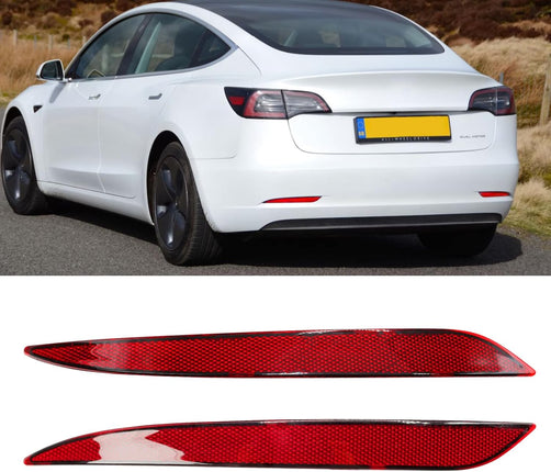 Jaronx Compatible with Tesla Mode 3 Rear Bumper Reflector Lights 2017-2023, Left & Right Rear Bumper Red Marker Trim, Bumper Reflector Light Replacement for Model 3 Back Bumper Tail Reflector