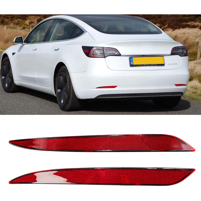 Jaronx Compatible with Tesla Mode 3 Rear Bumper Reflector Lights 2017-2023, Left & Right Rear Bumper Red Marker Trim, Bumper Reflector Light Replacement for Model 3 Back Bumper Tail Reflector