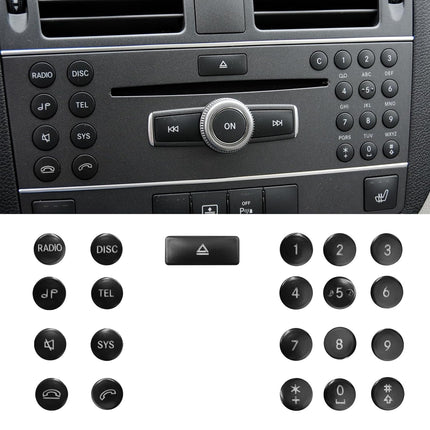 Jaronx Compatible with Mercedes Benz Radio Button Cover Stickers, 22PCS X204/W204 Radio Button Sticker for C-Class W204 2008-2011,GLK X204 2010-2012, Radio Button Set CD Multimedia Button Covers