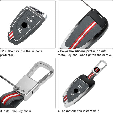 Jaronx Compatible with BMW Key Fob Cover 2'F45/3'G20/5'G30/6'G32/7'G11/8'G14/X1 F48/X3 G01/X4 G02/X5 F15 G05/X6 F15 G06/X7 G07/Z4 G29, for BMW Metal Key Fob Cover Sporty Red Silicone Rubber