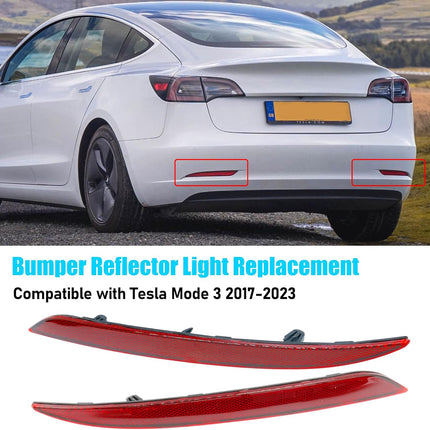 Jaronx Compatible with Tesla Mode 3 Rear Bumper Reflector Lights 2017-2023, Left & Right Rear Bumper Red Marker Trim, Bumper Reflector Light Replacement for Model 3 Back Bumper Tail Reflector