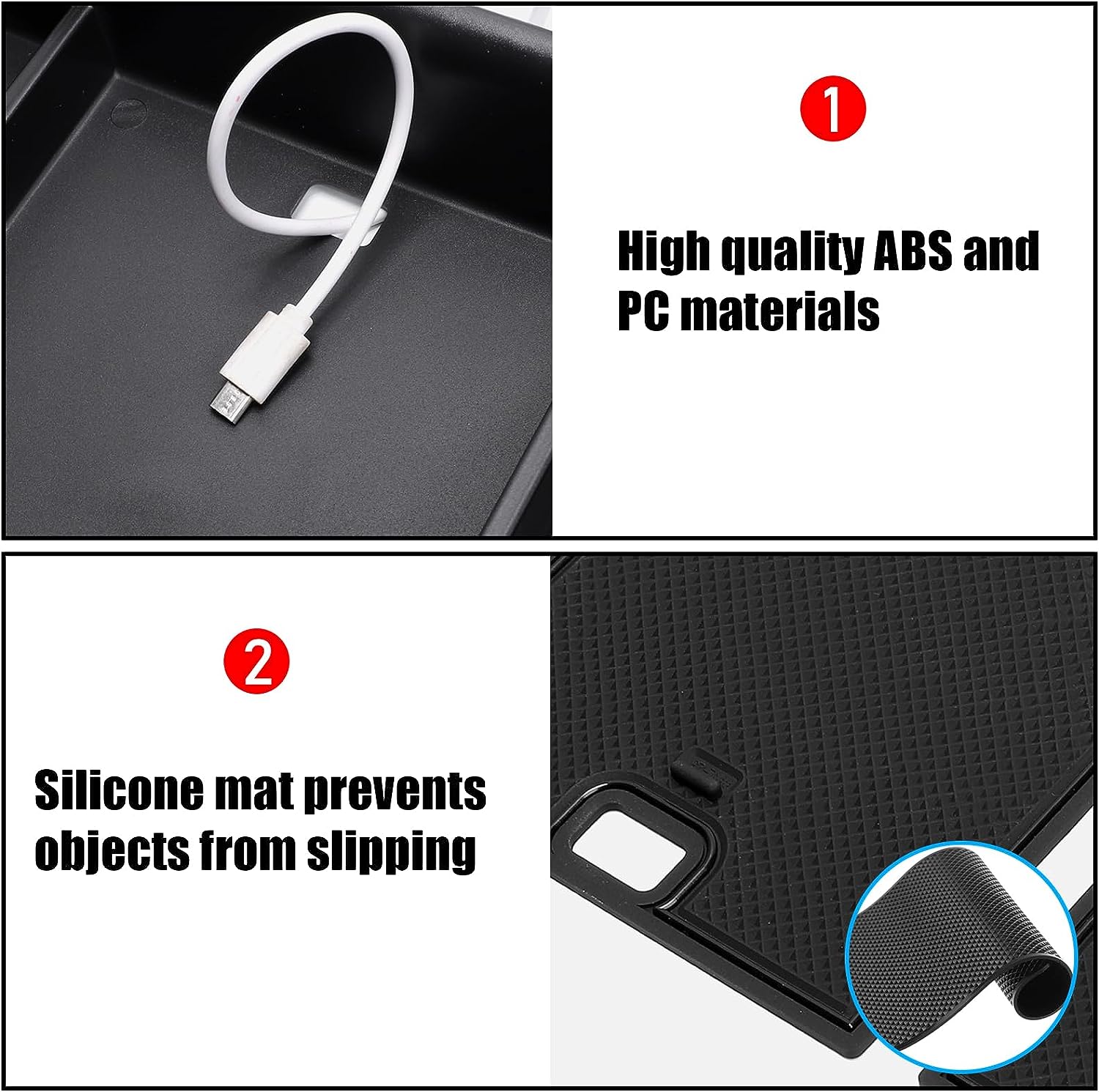 Black ABS Center Console Organizer Tray With Flocking – Fits Chevy Silverado & GMC Sierra (Interior Storage Insert)