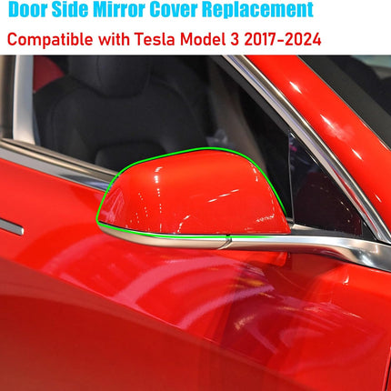 Jaronx Compatible with Tesla Model 3 Side Mirror Cover Replacement 2017 2018 2019 2020 2021 2022 2023 2024, Passenger Side Rear View Mirror Cover, Door Mirror Cover Caps for Model 3 Accessories(Red)