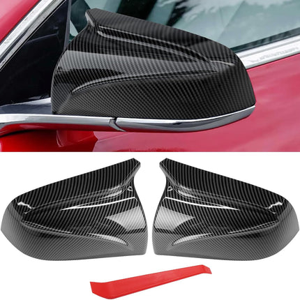 Jaronx Compatible with Tesla Model 3 Side Mirror Cover 2017-2024, Horns M Style Carbon Fiber Pattern Rear View Mirror Cover,Clip-on Left Driver and Right Side Mirror Caps for Tesla Model 3 Accessories