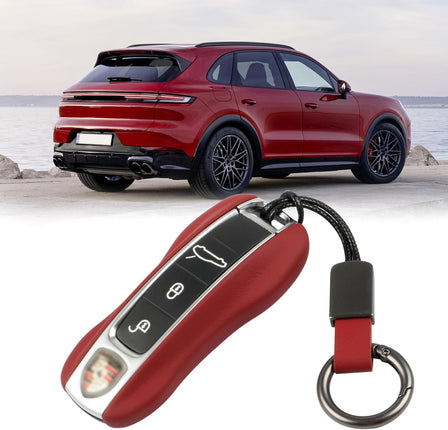 For Porsche Key Fob Cover Leather, Compatible with Porsche Cayenne Panamera Leather Key Fob Cover 2018-2023, Compatible with Porsche Carrera Taycan Key Accessories 2020-2023