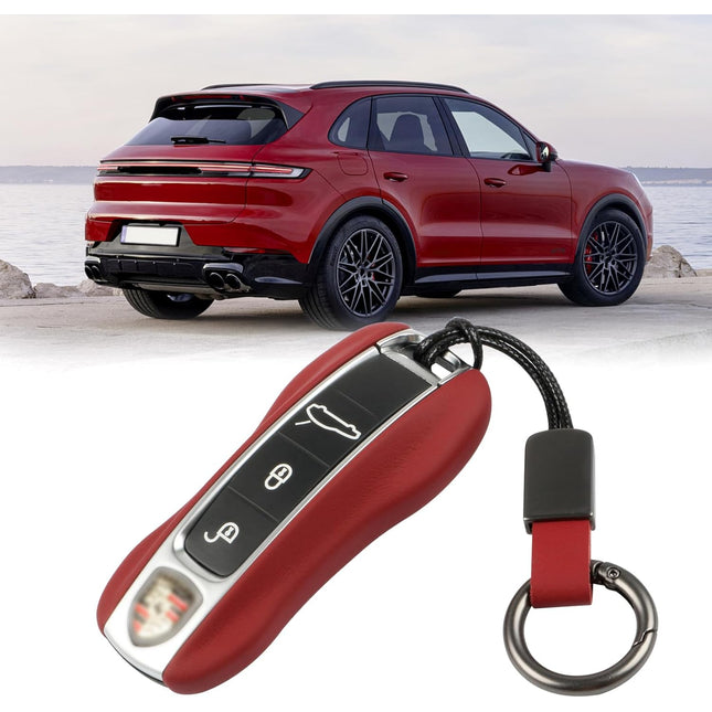 For Porsche Key Fob Cover Leather, Compatible with Porsche Cayenne Panamera Leather Key Fob Cover 2018-2023, Compatible with Porsche Carrera Taycan Key Accessories 2020-2023