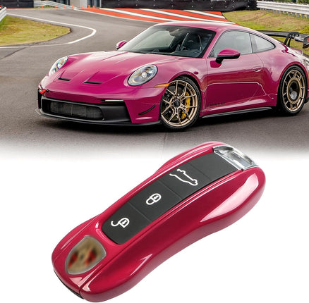 Jaronx Compatible with Porsche Key Fob Cover, Compatible with Porsche Cayenne Panamera Key Fob Cover 2018-2023, Compatible with Porsche Carrera Taycan Key Accessories 2020-2023 (Ruby Star Red-New)