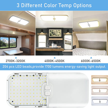 Jaronx RV Interior Light LED 12V DC,Dimmable 3 Color 1700LM 204 LEDs RV Ceiling Dome Light Fixture and Natural White 900LM 126LEDs RV Interior Lighting w/Switch