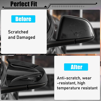 Jaronx Compatible with Tesla Model 3 Side Mirror Cover 2017-2024, Horns M Style Carbon Fiber Pattern Rear View Mirror Cover,Clip-on Left Driver and Right Side Mirror Caps for Tesla Model 3 Accessories