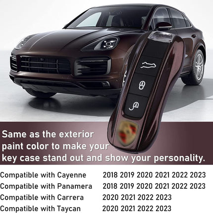 Jaronx Compatible with Porsche Key Fob Cover, Compatible with Porsche Cayenne Panamera Key Fob Cover 2018-2023, Compatible with Porsche Carrera Taycan Key Accessories 2020-2023 (Mahogany Metallic-New)
