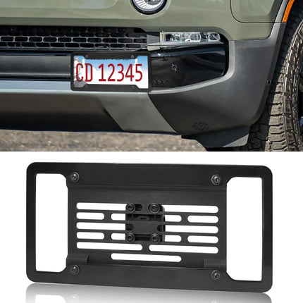 Jaronx Compatible with Rivian R1T & R1S License Plate Bracket 2022 2023 2024, Front Tow Hooks License Plate Mount License Plate Frame, Adjustable No Drill Plate Holder for Rivian R1T R1S Accessories