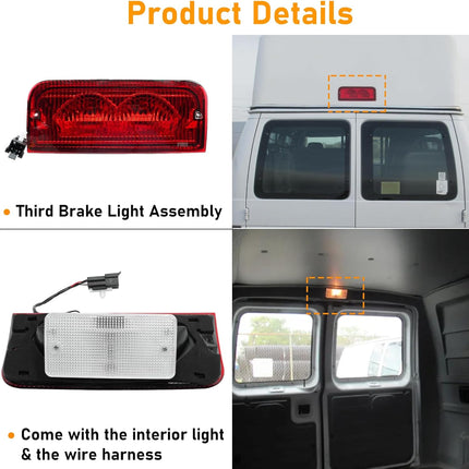 Ford E150-E450 Econoline 2007-2014 3rd Brake Light w/Indoor Lamp & Molded Headliner| Jaronx