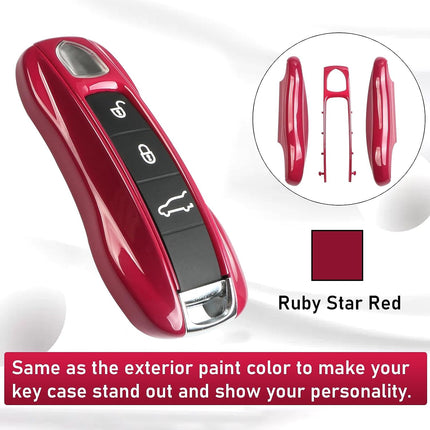 Jaronx Compatible with Porsche Key Fob Cover, Compatible with Porsche Cayenne Panamera Key Fob Cover 2018-2023, Compatible with Porsche Carrera Taycan Key Accessories 2020-2023 (Ruby Star Red-New)