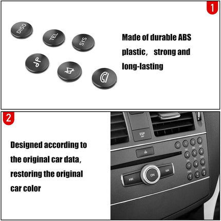 Jaronx Compatible with Mercedes Benz Radio Button Cover Stickers, 22PCS X204/W204 Radio Button Sticker for C-Class W204 2008-2011,GLK X204 2010-2012, Radio Button Set CD Multimedia Button Covers