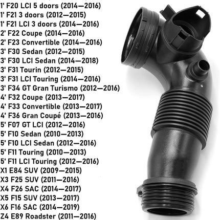 Jaronx Compatible with BMW Air Intake Hose Inlet Tube Pipe for 1' F20/2' F22/3' F30/4' F32/5' F10 F11/X1 E84/X3 F25/X4 F26/X5 F15/X6 F16/Z4 E89,Air Intake Tube Replace for 13717605638
