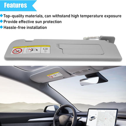 Jaronx Compatible with Tesla Model 3/Y Sun Visor 2017-2023, 1490406-01-B, Passenger Side Sunvisor Replacement with Vanity Mirror, Grey Sunroof Sun Visor for Tesla Model 3 Model Y 2017-2023 (Right)