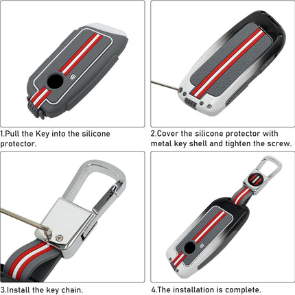 Jaronx Compatible with BMW Key Fob Cover X5 X6 2024/2 3 5 7 X1 X7 iX i7 XM 2023-2025,for BMW Metal Key Holder with Sporty Red Silicone Rubber Remote Key Cover Shell for BMW Key Accessories