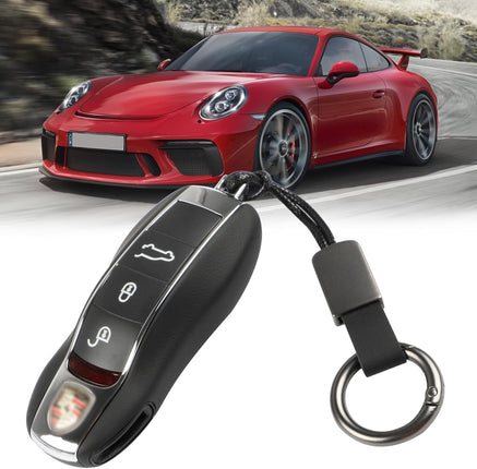 Leather Key Cover Porsche Cayenne Panamera Macan Cayman 911 (A Model-Black) | Jaronx